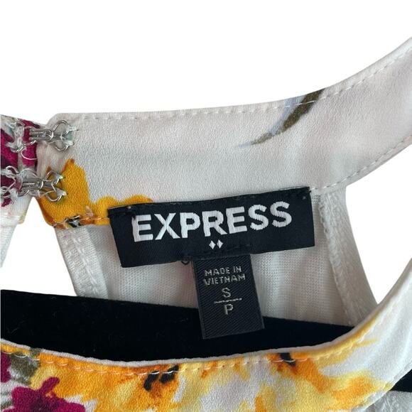 Express White Floral Halter Top S – Gold & Pink Print, Sleeveless, EUC - Picture 6 of 7
